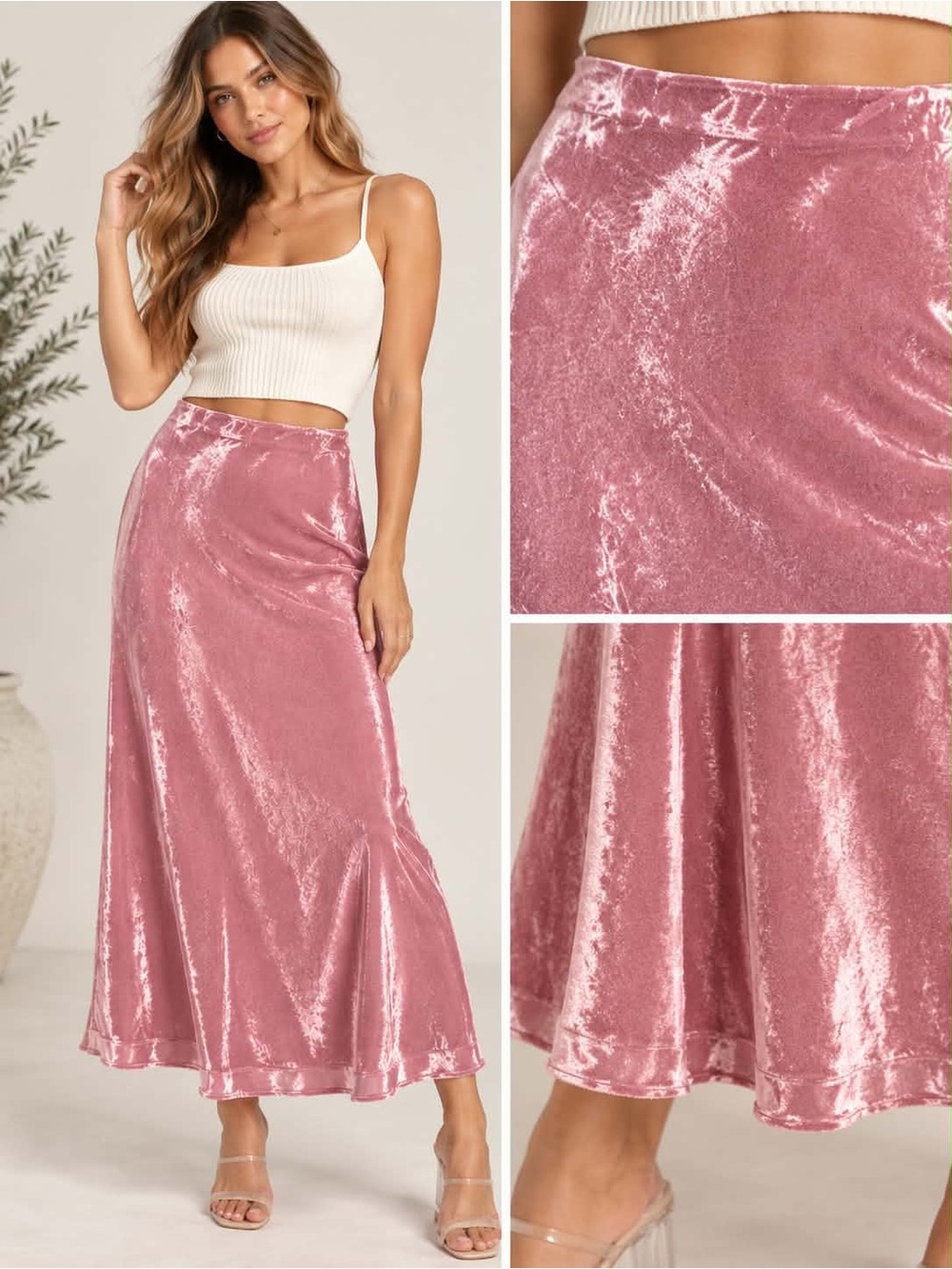 J.Crew Crushed Velvet Pull-On Slip Midi Skirt Size XS Dusty Pink Rose
